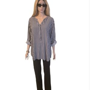 Grand & Greene Gingham Plaid Popover Tunic Blouse Size L EUC